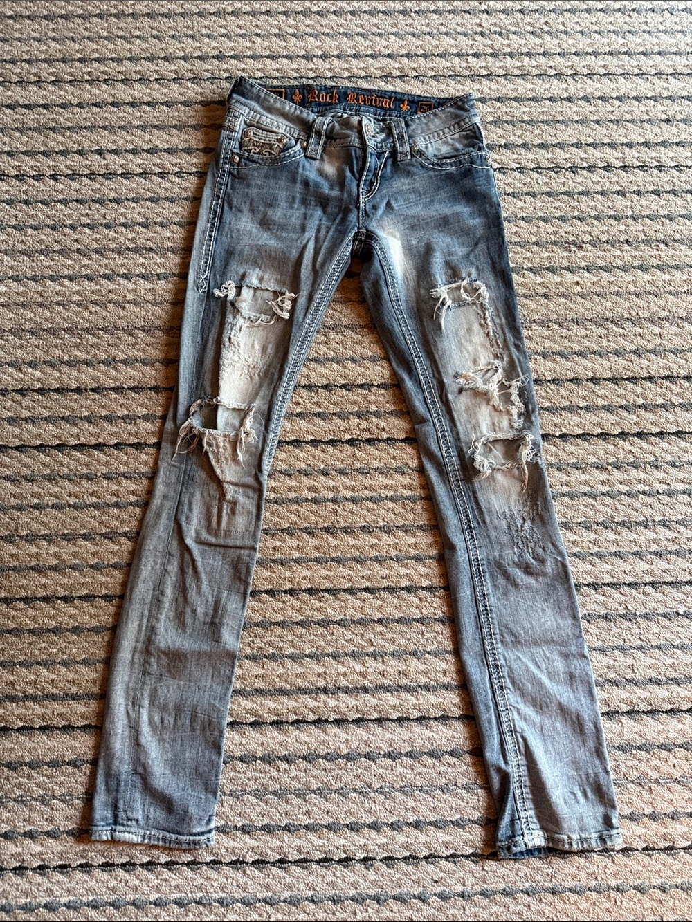 Rock Revival Women's Ripped Skinny Jeans - Faded Blue Wash
